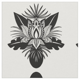 Modern Bohemian Black White Tropical Lotus Leaf Stof