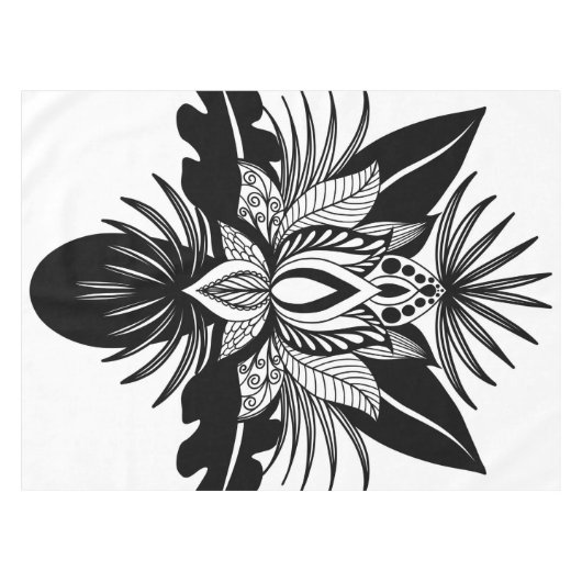 Modern Bohemian Black White Tropical Lotus Leaf Tafelkleed (Voorkant (Horizontaal))