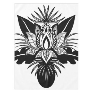 Modern Bohemian Black White Tropical Lotus Leaf Tafelkleed