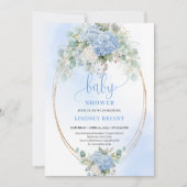 Modern Bohemian Blue Floral Baby Shower Invitation Kaart (Voorkant)