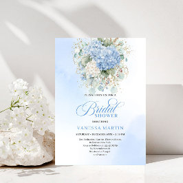 Modern Bohemian Blue Floral Bridal Shower Invite Kaart