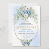 Modern Bohemian Blue Floral Quinceañera Digital  Kaart (Voorkant)