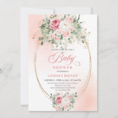 Modern Bohemian Blush Floral Gold Baby Shower Kaart (Voorkant)