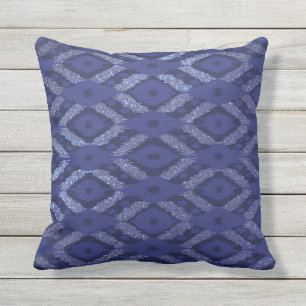 Modern Bohemian Cobalt Navy Glitter Ikat Pattern Buitenkussen