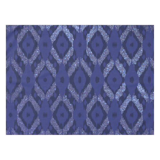 Modern Bohemian Cobalt Navy Glitter Ikat Pattern Tafelkleed (Voorkant (Horizontaal))