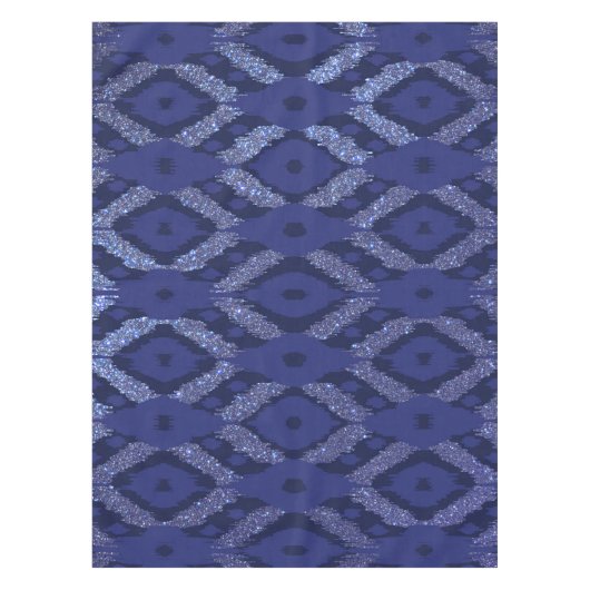 Modern Bohemian Cobalt Navy Glitter Ikat Pattern Tafelkleed (Voorkant)