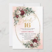Modern Bohemian Deep Red Floral Sweet 16 Birthday  Kaart (Voorkant)