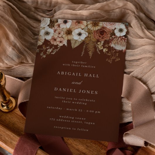 Modern Bohemian Dried Floral Wedding Kaart