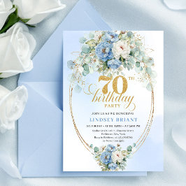 Modern Bohemian Dusty Blue Peonies 70th Birthday Kaart
