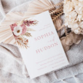 Modern Bohemian Dusty Roos Blush Bloemen Bruiloft Kaart