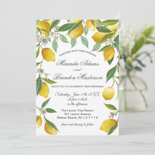 Modern Bohemian Lemon Summer Wedding Kaart (Staand voorkant)