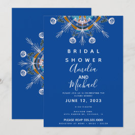 Modern Bohemian Mandala Blue Mustard Vrijgezellenf Kaart