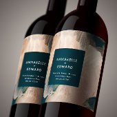 Modern bohemian painterly terracotta teal wedding wijn etiket