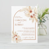 Modern Bohemian Pampas Grass Terracotta Wedding Kaart (Staand voorkant)