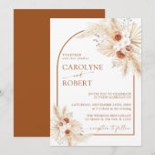 Modern Bohemian Pampas Grass Terracotta Wedding Kaart (Voorkant / Achterkant)