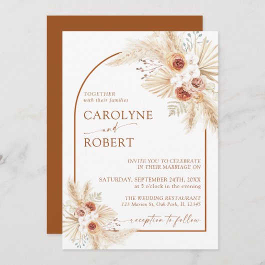Modern Bohemian Pampas Grass Terracotta Wedding Kaart