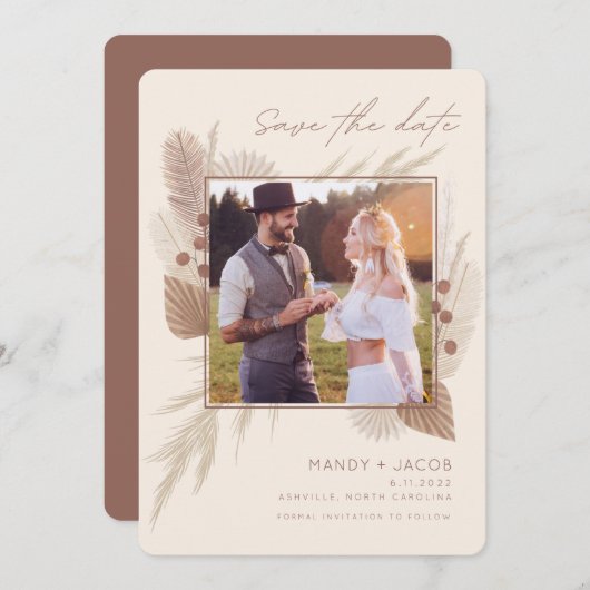 Modern Bohemian Photo Pampas Grass Save The Date (Voorkant / Achterkant)