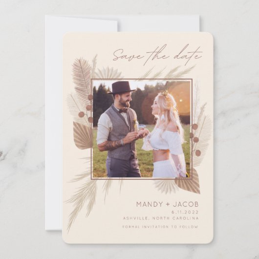 Modern Bohemian Photo Pampas Grass Save The Date (Voorkant)