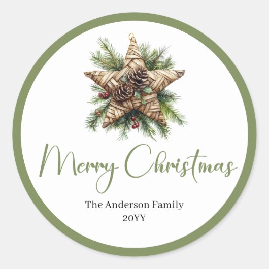 Modern Bohemian Rustic Holiday Gift Wrap Sticker (Voorkant)