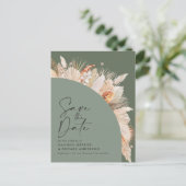 Modern Bohemian Sage Green Pampas Grass Foto Aankondigingskaart (Staand voorkant)