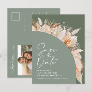 Modern Bohemian Sage Green Pampas Grass Foto Anno Aankondigingskaart