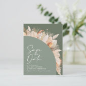 Modern Bohemian Sage Green Pampas Grass Foto Anno Aankondigingskaart (Staand voorkant)