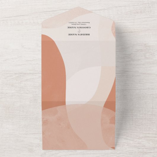 Modern Bohemian Terracotta Abstracte bruiloft All In One Uitnodiging (Buitenkant)