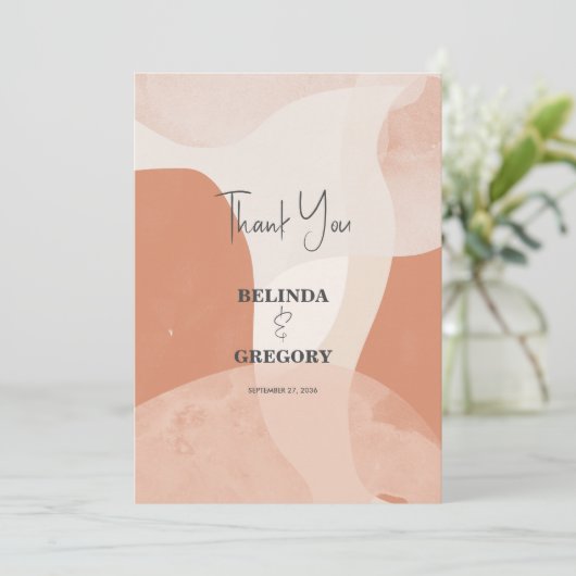 Modern Bohemian Terracotta Abstracte bruiloft Bedankkaart (Staand voorkant)