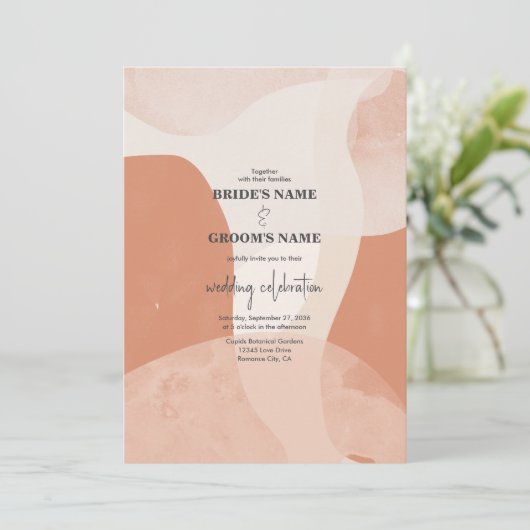 Modern Bohemian Terracotta Abstracte bruiloft Kaart (Staand voorkant)