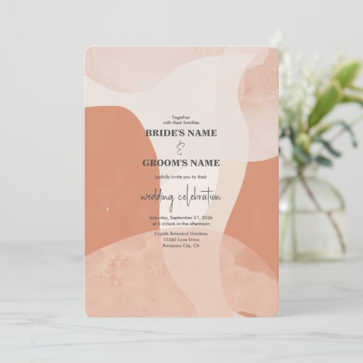 Modern Bohemian Terracotta Abstracte bruiloft Kaart (Staand voorkant)