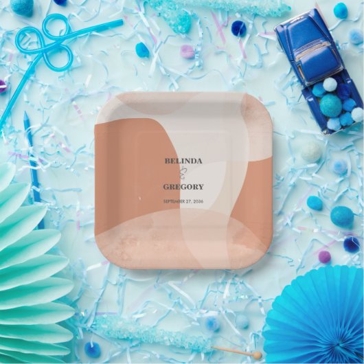 Modern Bohemian Terracotta Abstracte bruiloft Papieren Bordje (Feest)