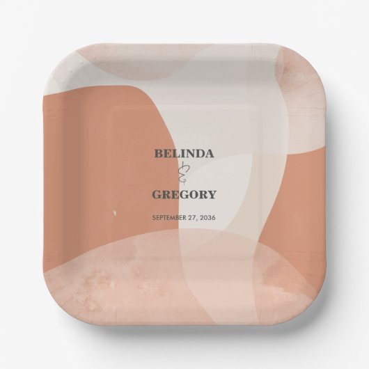 Modern Bohemian Terracotta Abstracte bruiloft Papieren Bordje (Voorkant)