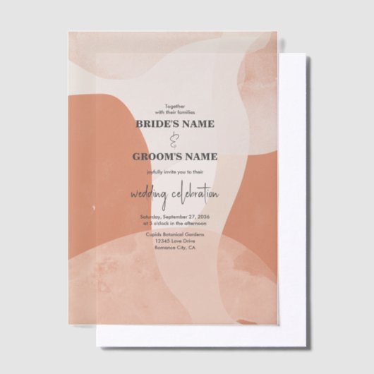 Modern Bohemian Terracotta Abstracte bruiloft Vellum Uitnodigingen (Offset)