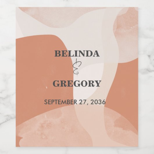 Modern Bohemian Terracotta Abstracte bruiloft Wijn Etiket (Enkel label)