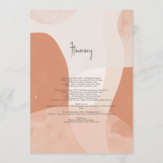 Modern Bohemian Terracotta Wedding Itinerary Programmakaart (Achterkant)