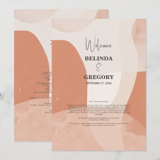 Modern Bohemian Terracotta Wedding Itinerary Programmakaart (Voorkant / Achterkant)