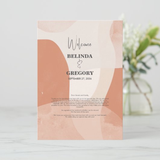 Modern Bohemian Terracotta Wedding Itinerary Programmakaart (Staand voorkant)