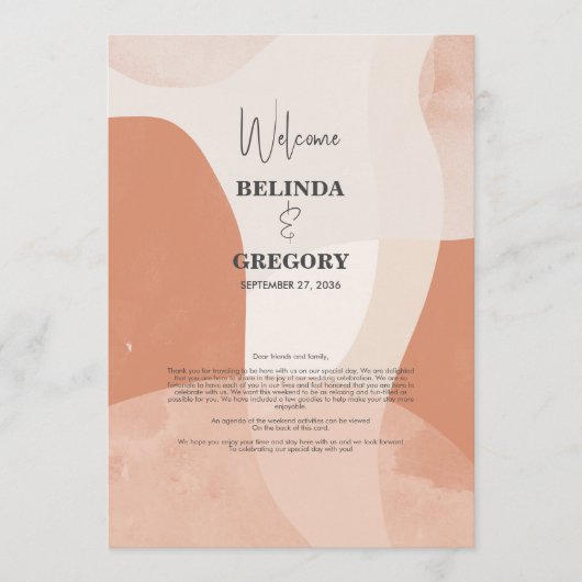 Modern Bohemian Terracotta Wedding Itinerary Programmakaart (Voorkant)