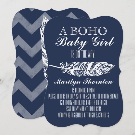 Modern Bohemian Tribal Feather Chevron Baby shower Kaart (Voorkant / Achterkant)