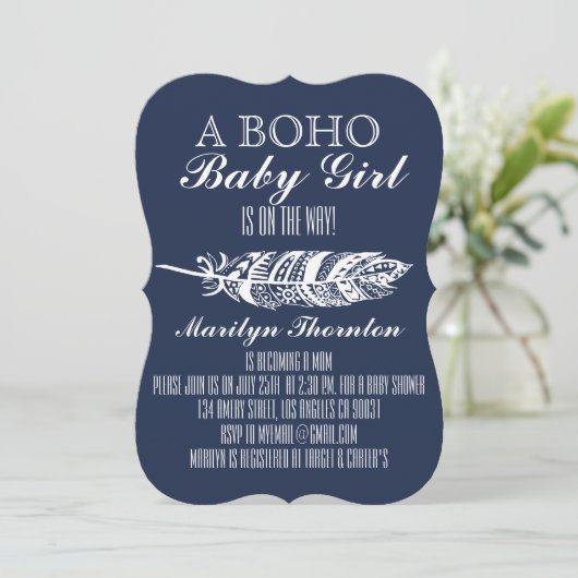 Modern Bohemian Tribal Feather Chevron Baby shower Kaart (Staand voorkant)