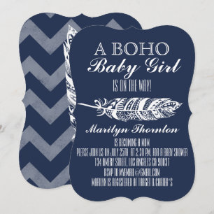 Modern Bohemian Tribal Feather Chevron Baby shower Kaart