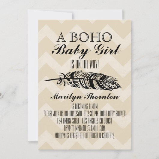 Modern Bohemian Tribal Feather Chevron Baby shower Kaart (Voorkant)