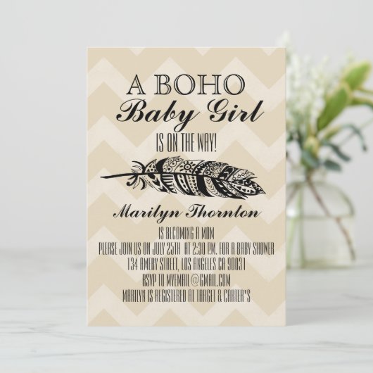 Modern Bohemian Tribal Feather Chevron Baby shower Kaart (Staand voorkant)