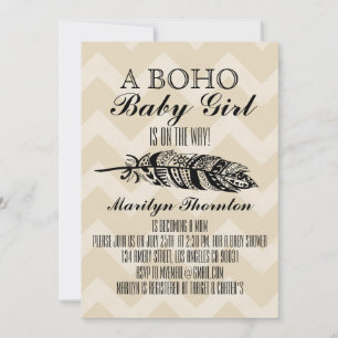 Modern Bohemian Tribal Feather Chevron Baby shower Kaart