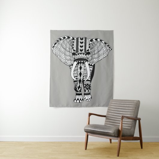 Modern Bohemian Tribal Pattered Elephant Wandkleed (In situ)