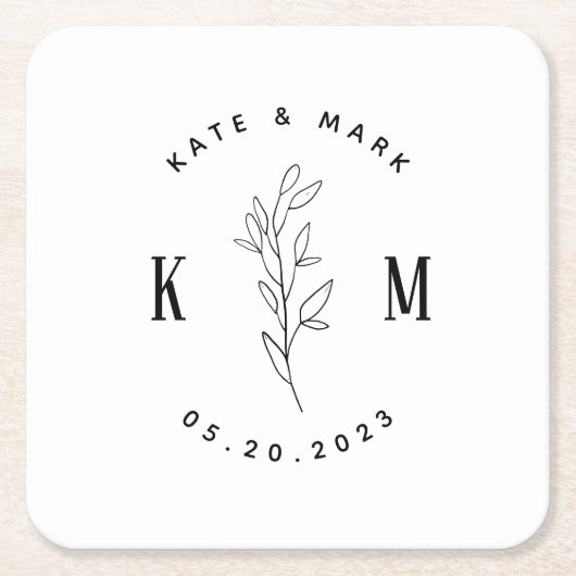 Modern Bohemian Wedding Monogram Kartonnen Onderzetters (Voorkant)