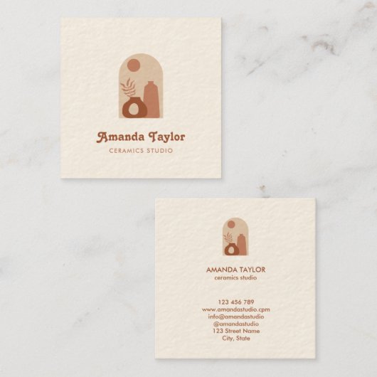 Modern Boho aardewerk terracotta interieur Vierkante Visitekaartje (Voorkant / Achterkant)