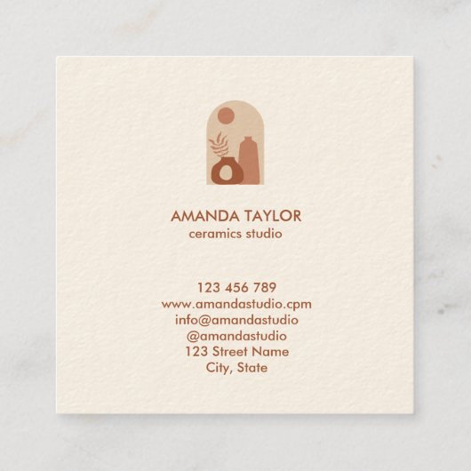 Modern Boho aardewerk terracotta interieur Vierkante Visitekaartje (Achterkant)