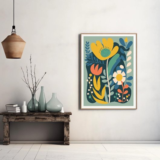 Modern Boho Abstract Botanische Bloem Poster