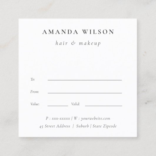 Modern Boho Abstract Groen Bloemen Cadeaubon Vierkante Visitekaartje (Achterkant)